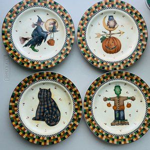 Oneida Sakura Debbie Mumm Halloween Patterns Salad Plates 8" Ceramic Set of 4